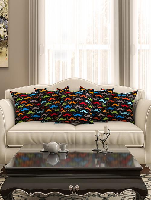 black cotton printed cushion cover (set of 5) - 11599546 - Standard Image - 1