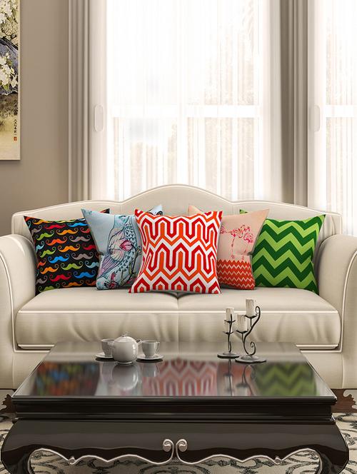 multicoloued cotton printed cushion cover (set of 5) - 11599554 - Standard Image - 1