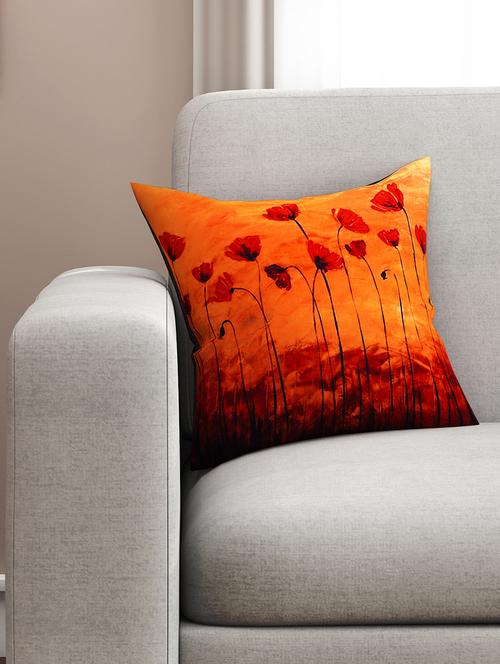 orange cotton floral print cushion cover - 11600582 - Standard Image - 1