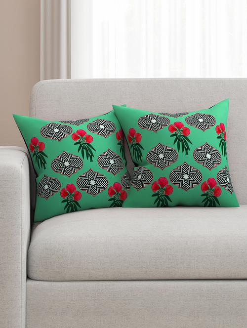 green cotton printed cushion cover (set of 2) - 11600598 - Standard Image - 1