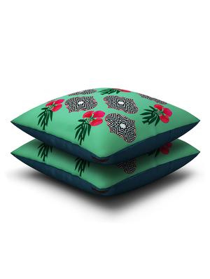 green cotton printed cushion cover (set of 2) - 11600598 - Standard Image - 2