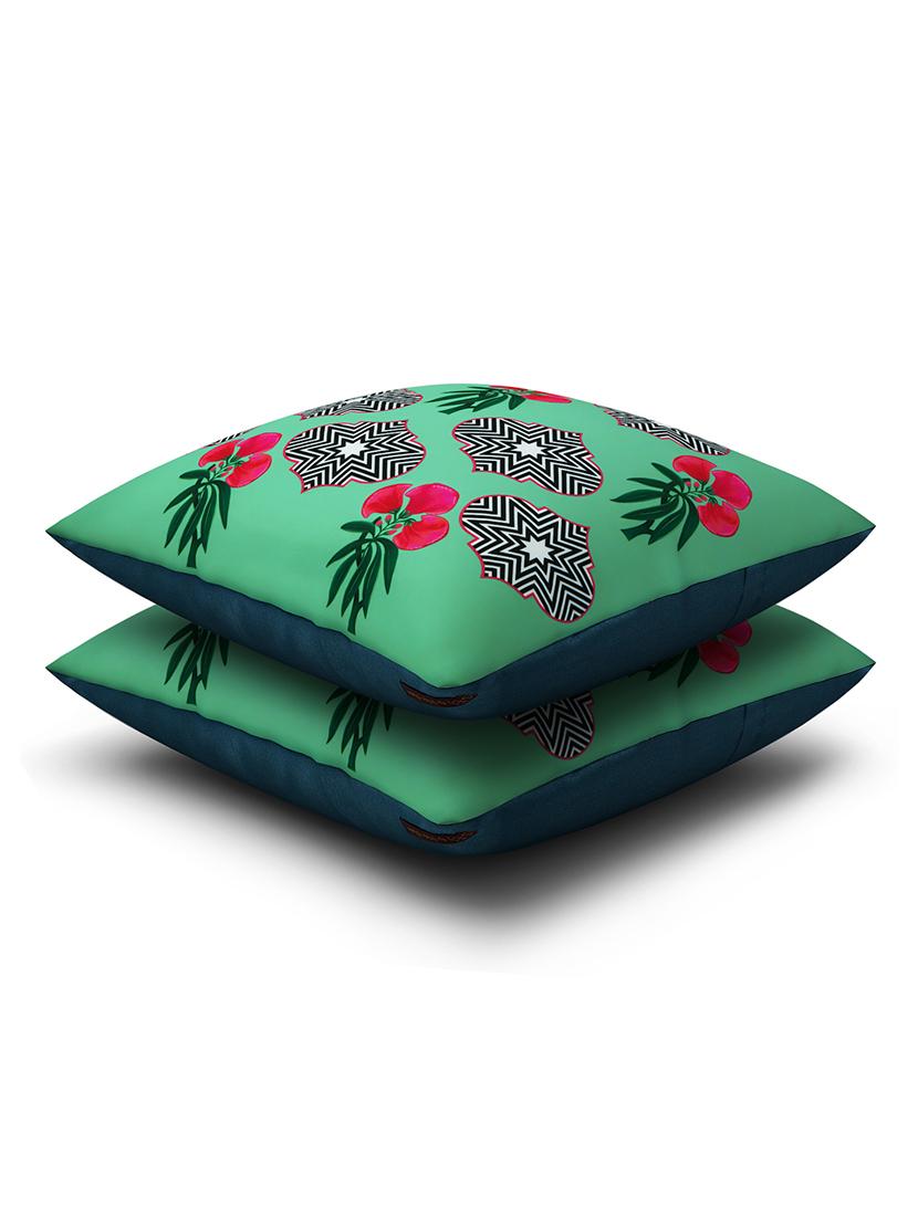 green cotton printed cushion cover (set of 2) - 11600598 - Zoom Image - 2