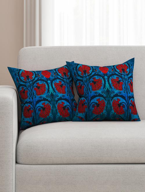 blue cotton printed cushion cover (set of 2) - 11600601 - Standard Image - 1