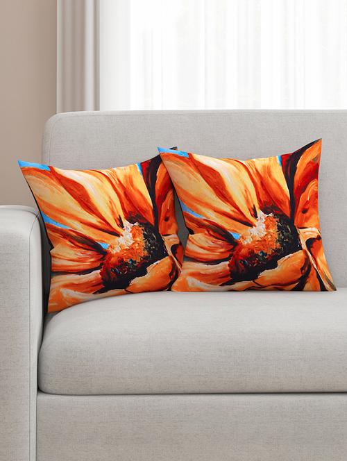 orange cotton printed cushion cover (set of 2) - 11600603 - Standard Image - 1