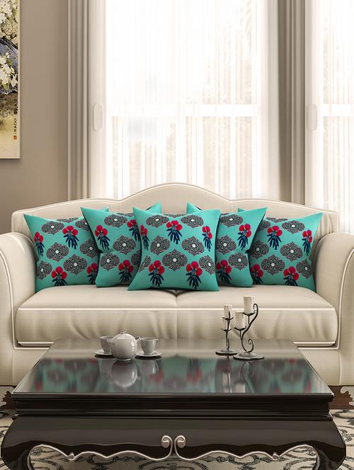 green cotton printed cushion cover (set of 5) - 11600619 - Standard Image - 1