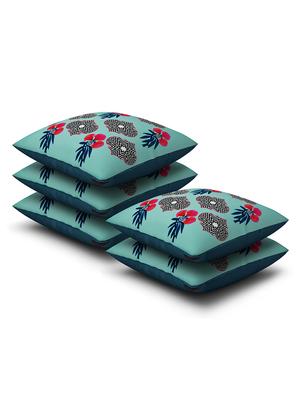 green cotton printed cushion cover (set of 5) - 11600619 - Standard Image - 2