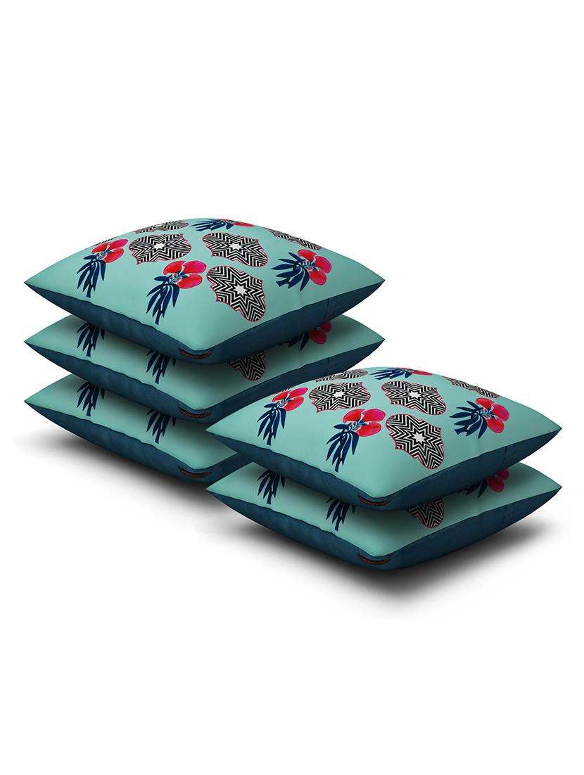 green cotton printed cushion cover (set of 5) - 11600619 - Zoom Image - 2