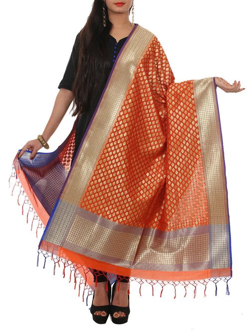 orange pure silk dupatta - 11600856 - Standard Image - 1