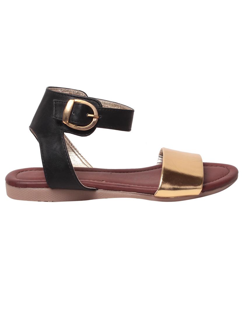 black and gold colour block faux leather sandal - 11603360 - Zoom Image - 2