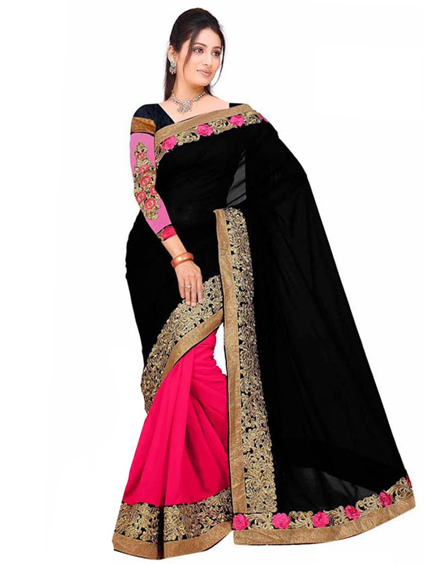 black georgette saree with blouse - 11609873 - Zoom Image - 1