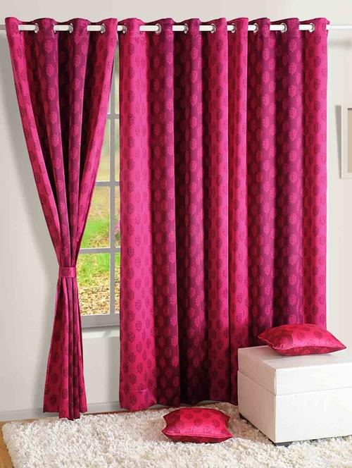 pink printed poly silk curtain - 11625488 - Standard Image - 1