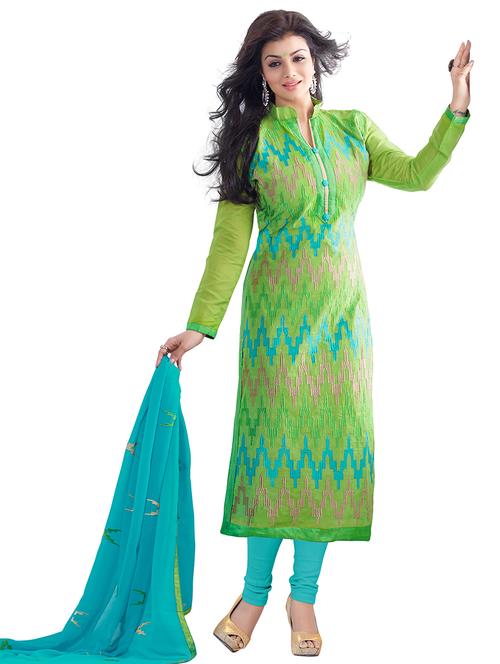 green embroidered straight dress material - 11628578 - Standard Image - 1