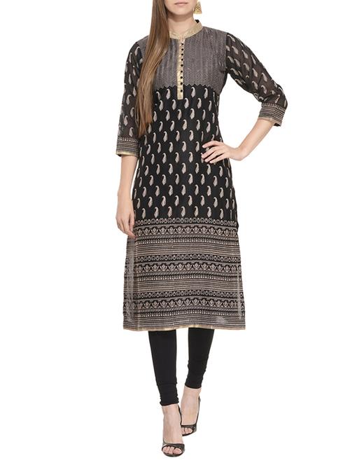 black chanderi embroidered kurta - 11632165 - Very Small Image - 1