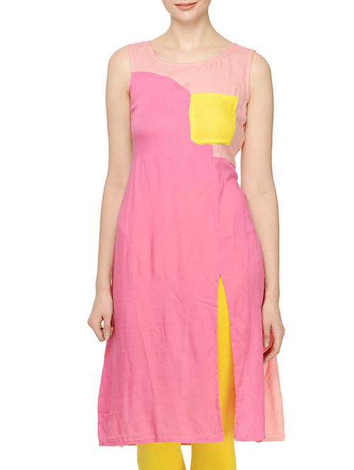 pink viscose a-line kurta - 11632172 - Very Small Image - 1