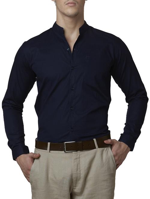 solid navy blue cotton formal shirt - 11632497 - Standard Image - 1