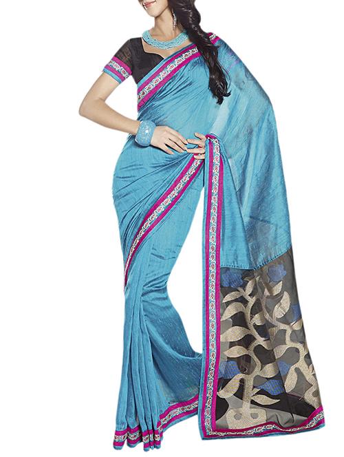 blue silk blend woven saree with blouse - 11648806 - Standard Image - 1