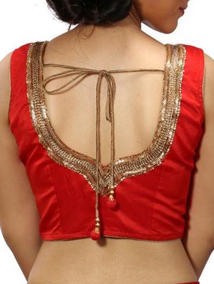red silk blend embroidered stitched blouse - 11665142 - Standard Image - 2