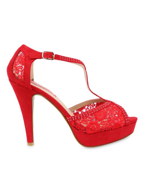 Red Embellished Lace Stilettoes - 1166636 - Very Small Image - 1