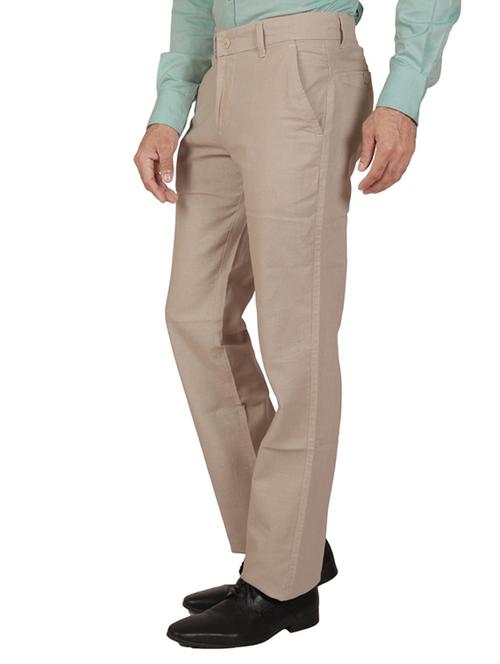 beige cotton flat front casual trouser - 11668671 - Standard Image - 1