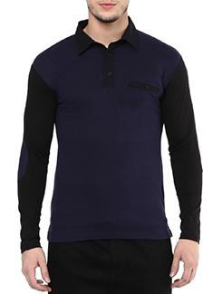 navy blue cotton color block t-shirt - 11668771 - Standard Image - 1