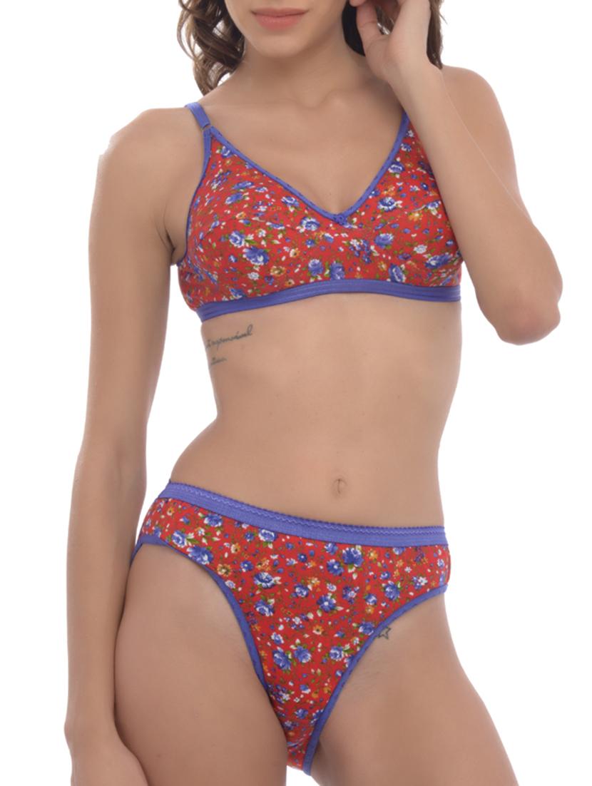 red printed cotton bra and panty set - 11672242 - Zoom Image - 1