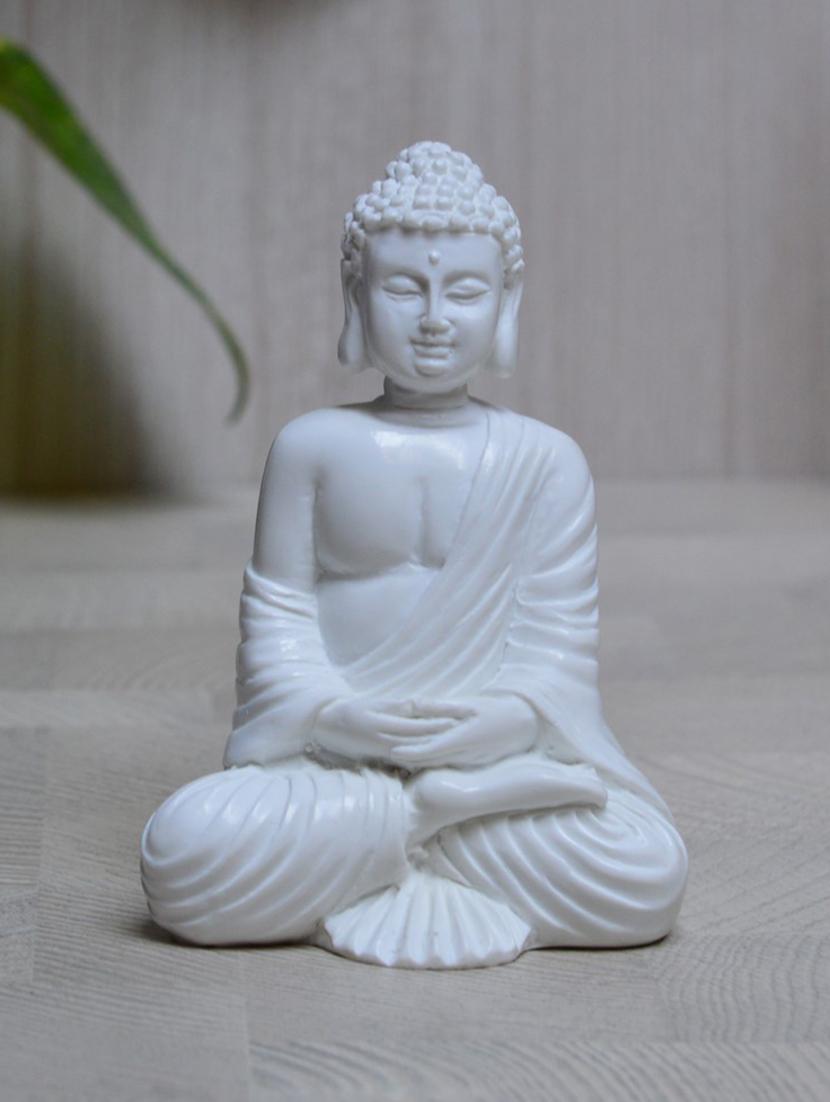 grey polyresin pure white resting buddha on knee statue - 1168377 - Zoom Image - 1