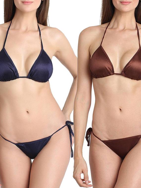 multi colored satin bras and panties set of 2 - 11684768 - Zoom Image - 1