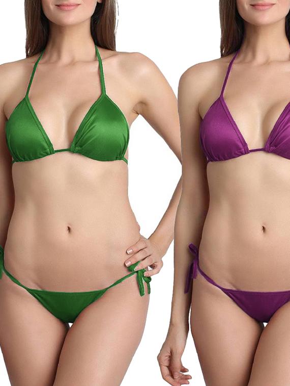 multi colored satin bras and panties set of 2 - 11684774 - Zoom Image - 1