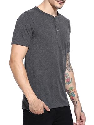 grey cotton henley t-shirt - 11685113 - Standard Image - 2