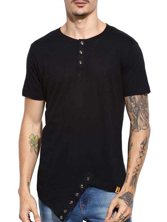 black cotton asymmetric t-shirt