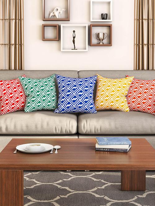 multi colored cotton set of 5 cushion covers - 11697417 - Standard Image - 1