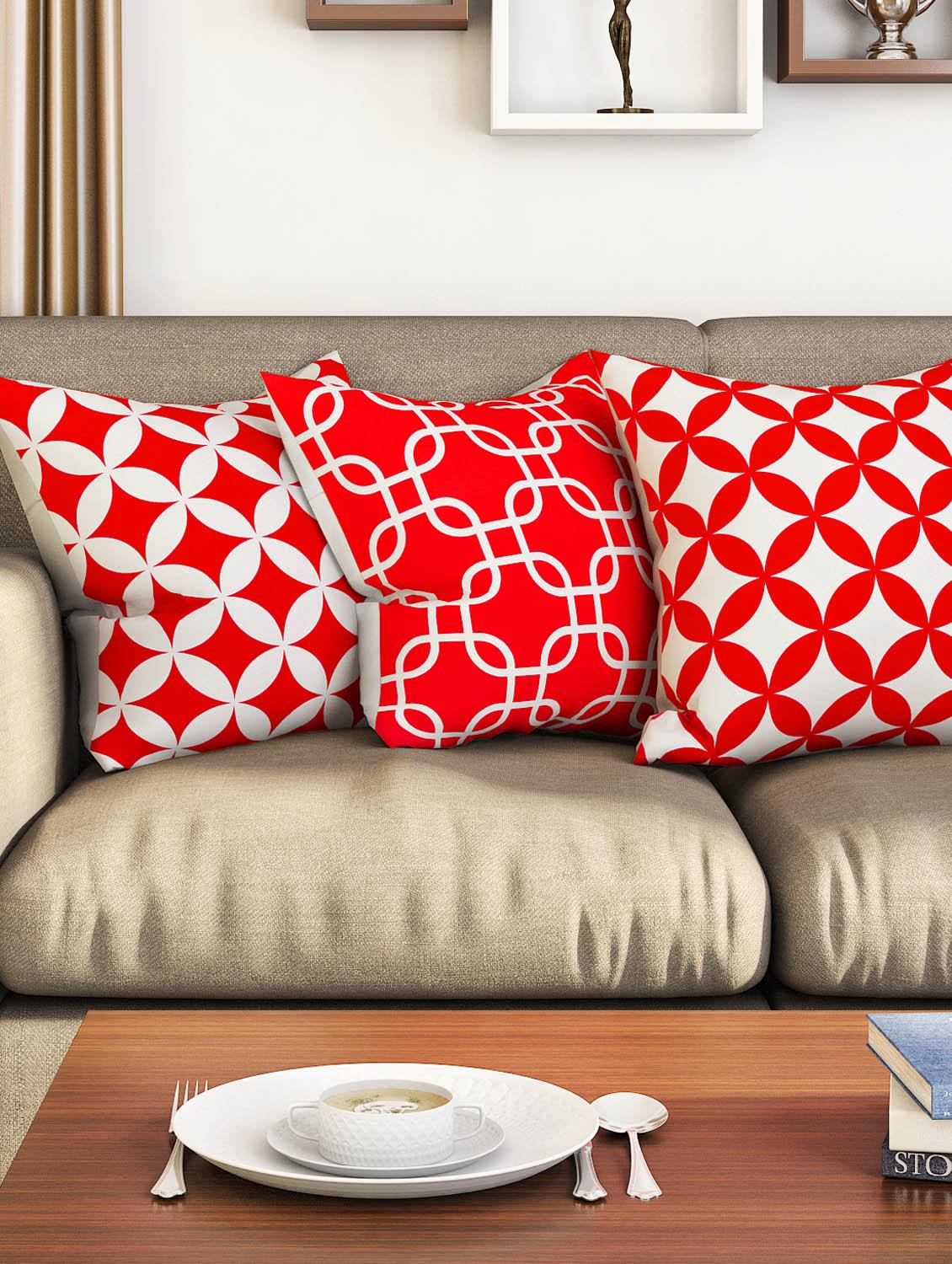 red cotton set of 3 cushion covers - 11697425 - Zoom Image - 1