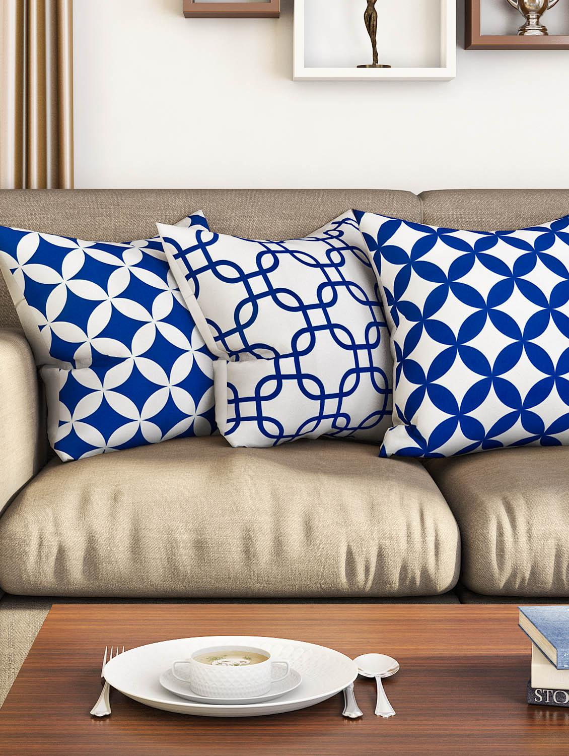 blue cotton set of 3 cushion covers