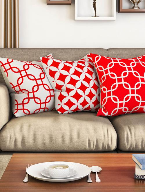 red cotton set of 3 cushion covers - 11697439 - Standard Image - 1