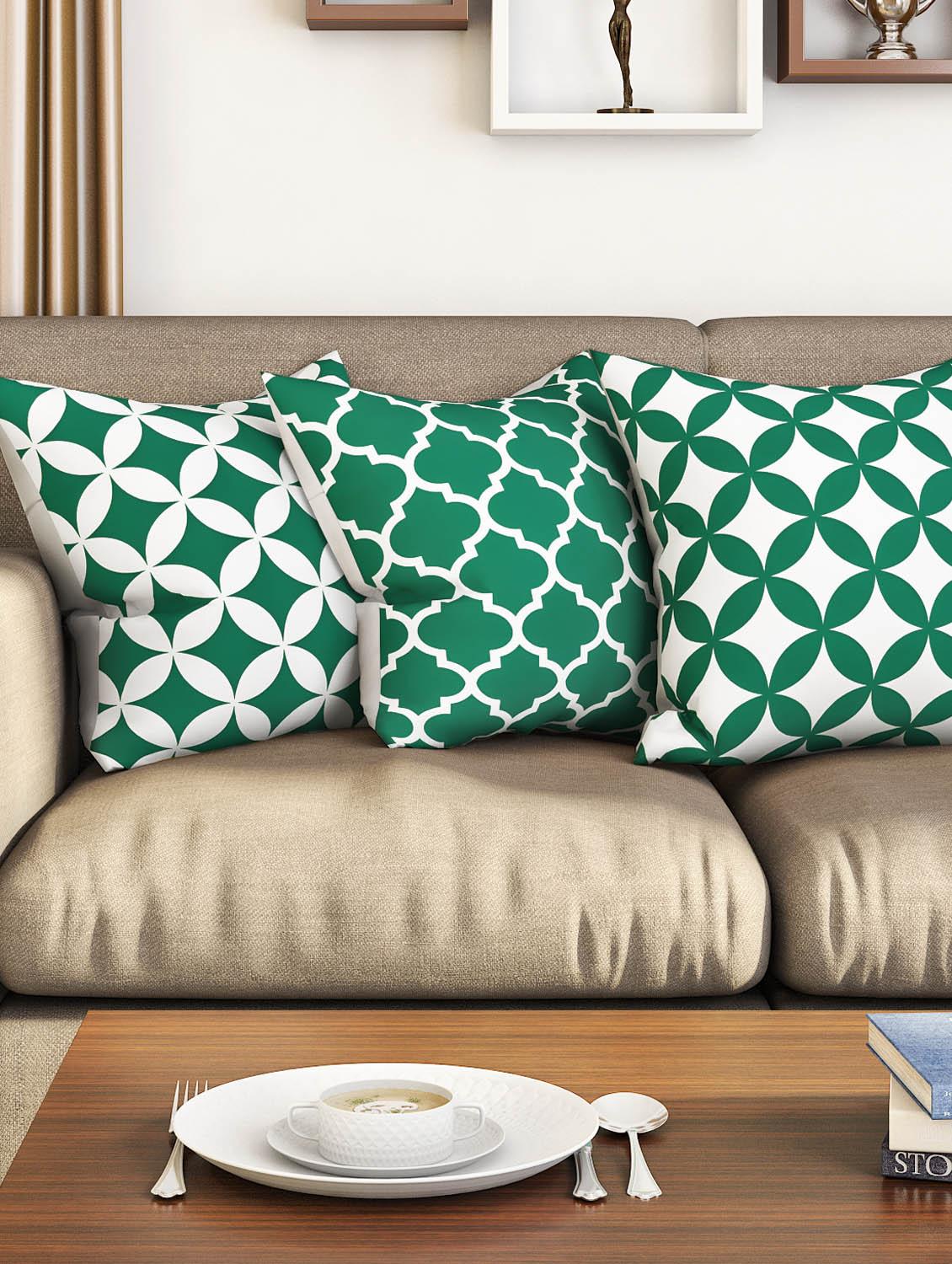 green cotton set of 3 cushion covers - 11697448 - Zoom Image - 1