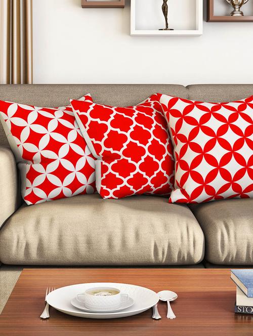 red cotton set of 3 cushion covers - 11697453 - Standard Image - 1