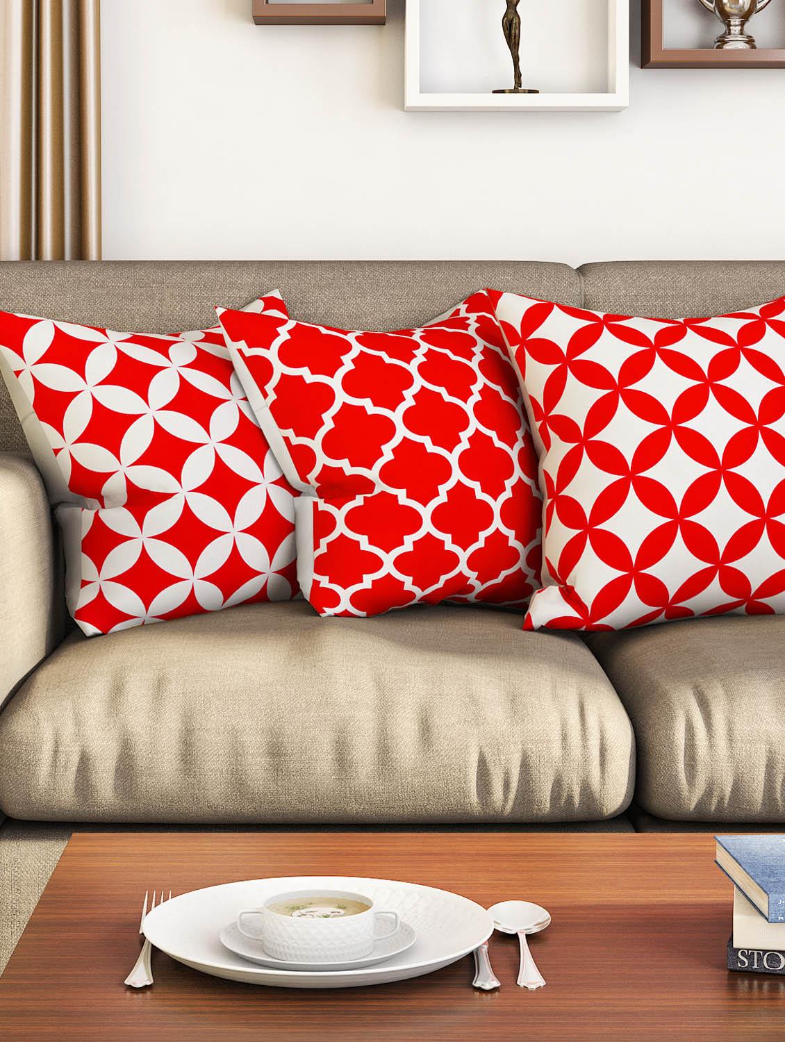 red cotton set of 3 cushion covers - 11697453 - Zoom Image - 1