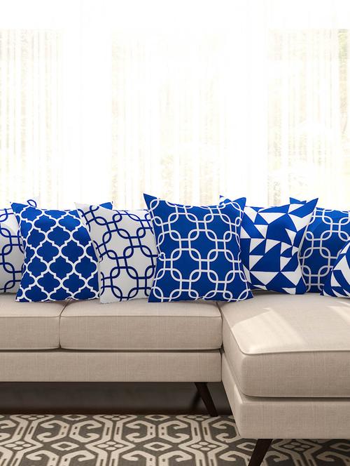 blue cotton set of 8 cushion covers - 11697467 - Standard Image - 1