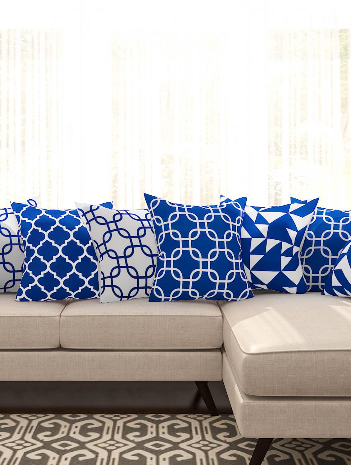 blue cotton set of 8 cushion covers - 11697467 - Zoom Image - 1