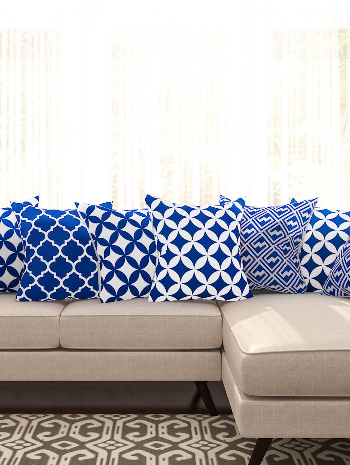 blue cotton set of 8 cushion covers - 11697470 - Zoom Image - 1