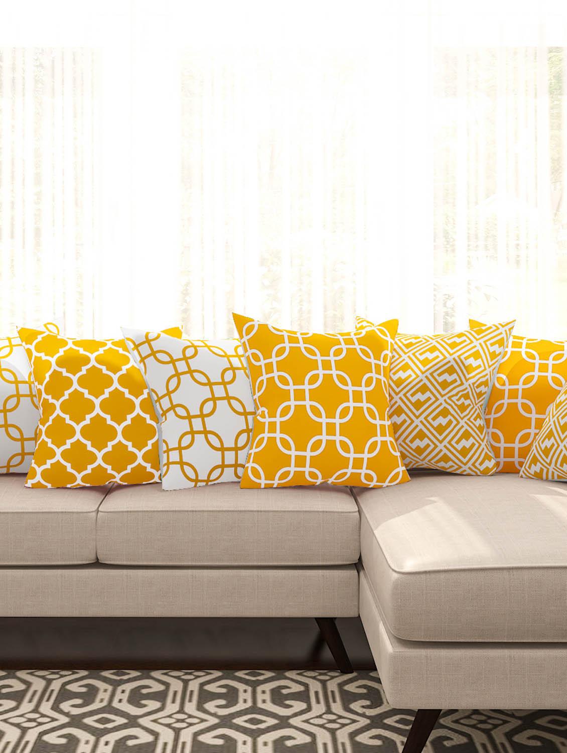 yellow cotton set of 8 cushion covers - 11697472 - Zoom Image - 1