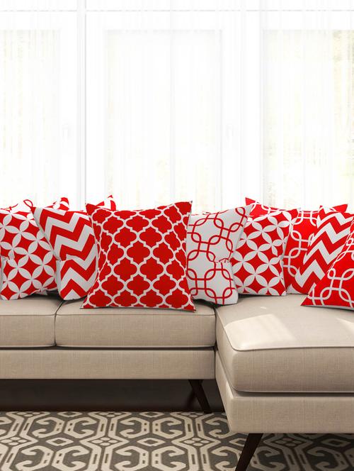 red cotton set of 10 cushion covers - 11697474 - Standard Image - 1