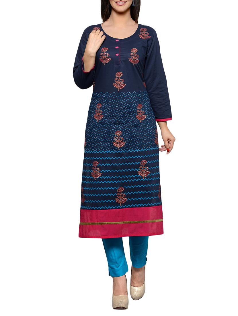 blue cotton kurta - 11698384 - Zoom Image - 1
