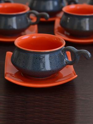 multi-coloured ceramic matt cup saucer set - 1170301 - Standard Image - 2