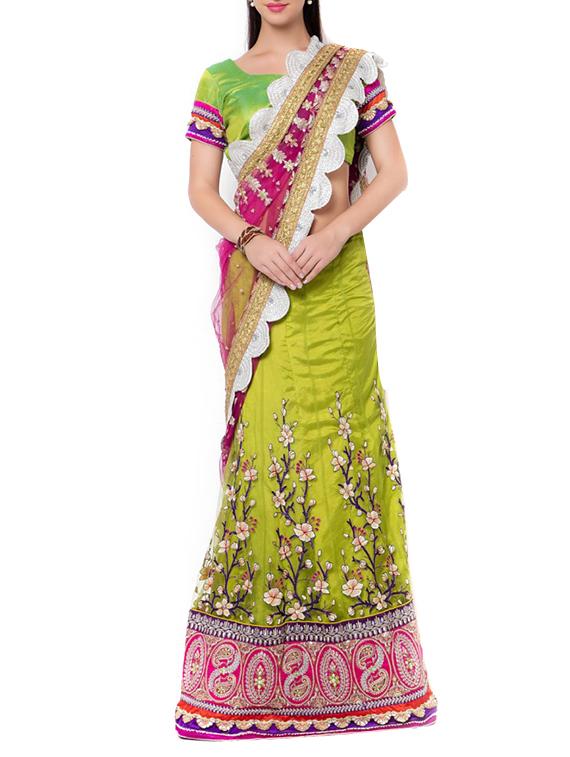 pink net embroidered half and half saree with blouse - 11703294 - Zoom Image - 1