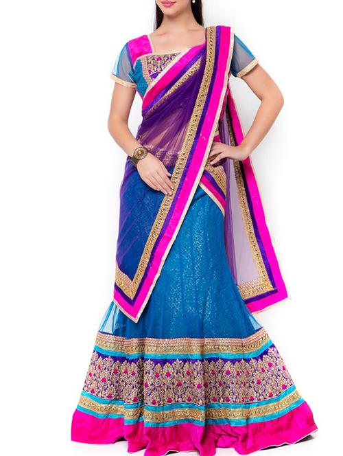 blue net lehenga - 11703423 - Standard Image - 1