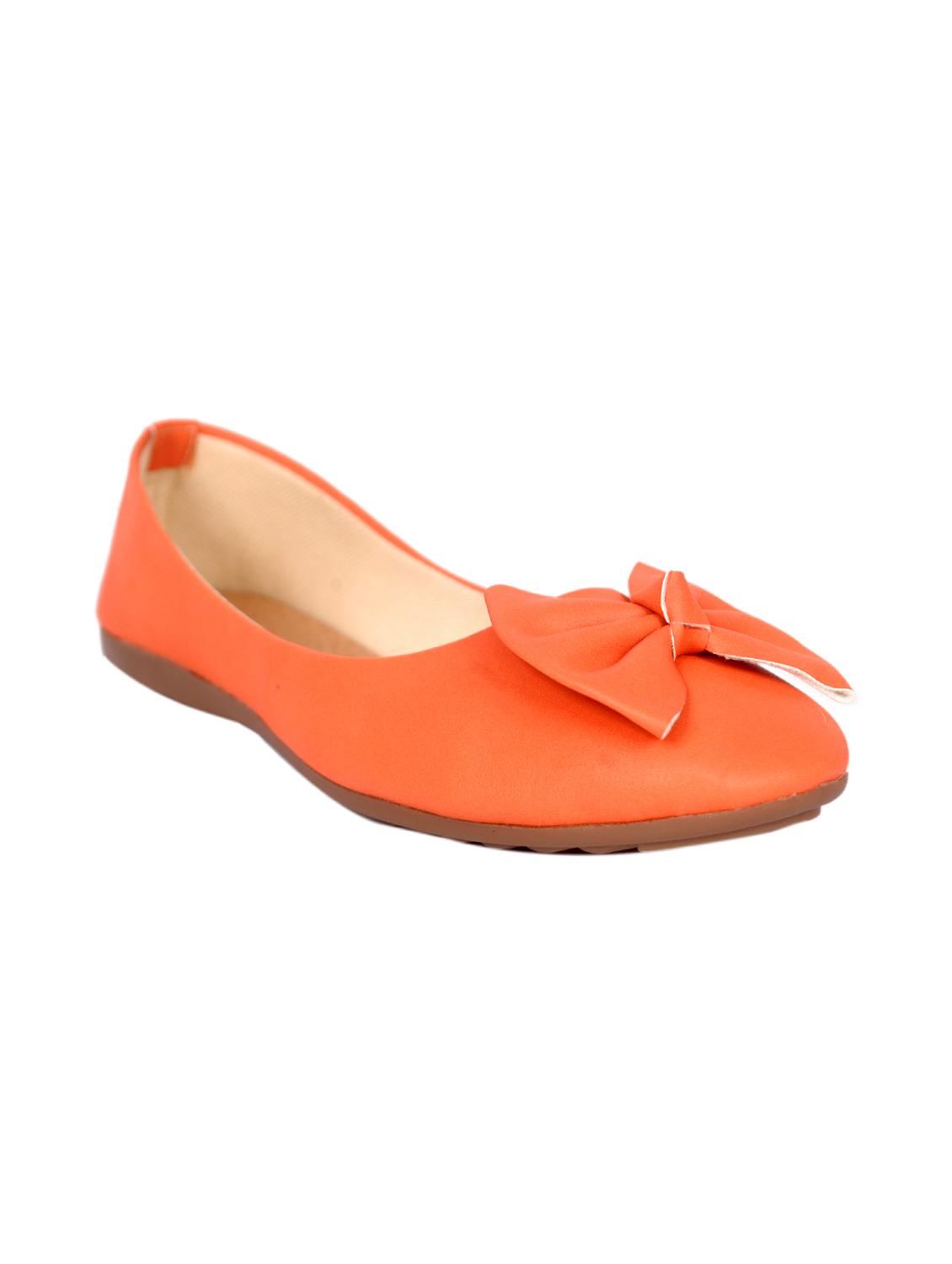 solid orange leatherette embellished ballerina