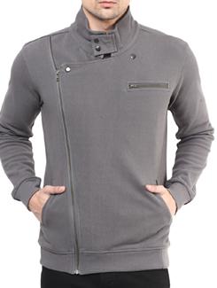 grey solid casual jacket - 11704680 - Standard Image - 1
