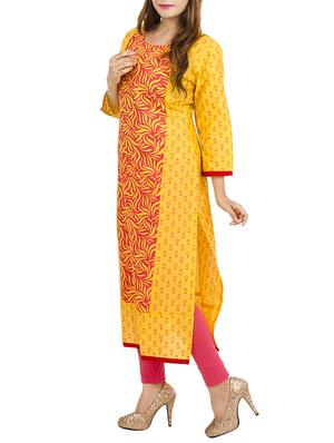 yellow cotton printed kurta - 11704931 - Standard Image - 2