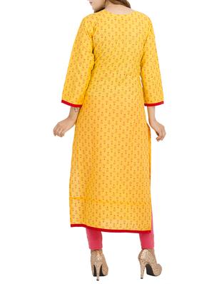 yellow cotton printed kurta - 11704931 - Standard Image - 3